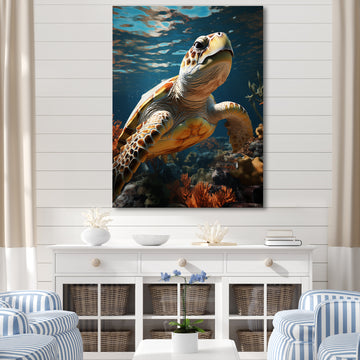 Whimsical Of A Turtle As An Ocean Explorer - Turtle Wall Decor